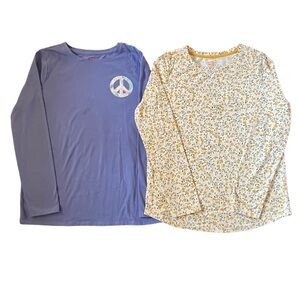 Cat & Jack bundle of 2 long-sleeve t-shirts with floral print and peace sign